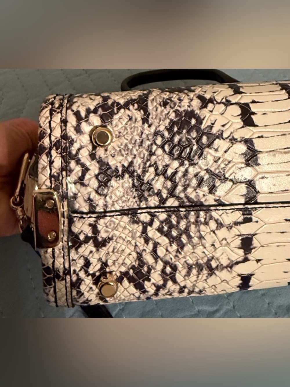 Coach Mini Swagger Women's Black & White Python Snake-Print Satchel - Picture 7 of 12